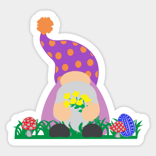 Easter Gnome Polka Dot Hat in a Garden Sticker